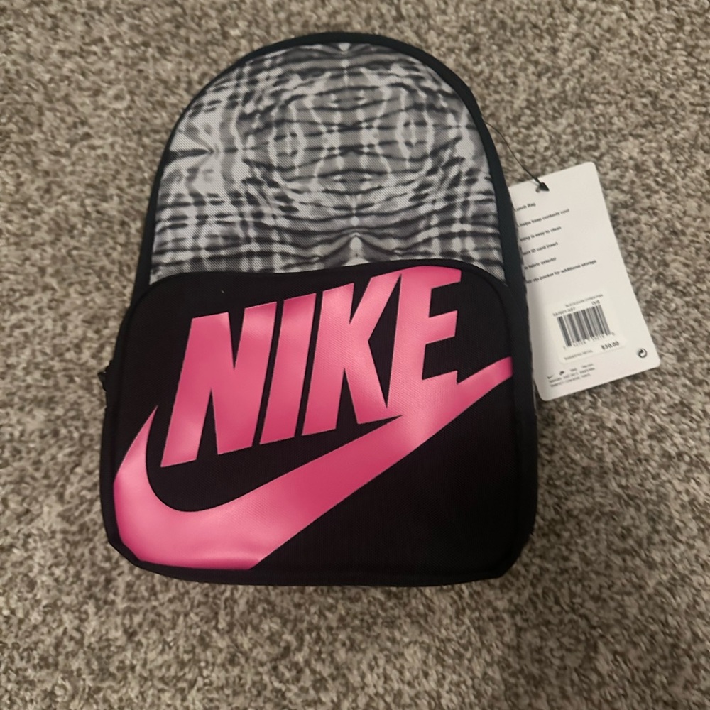 Nike Insulated Lunchbox with Pink Logo and Black Pattern